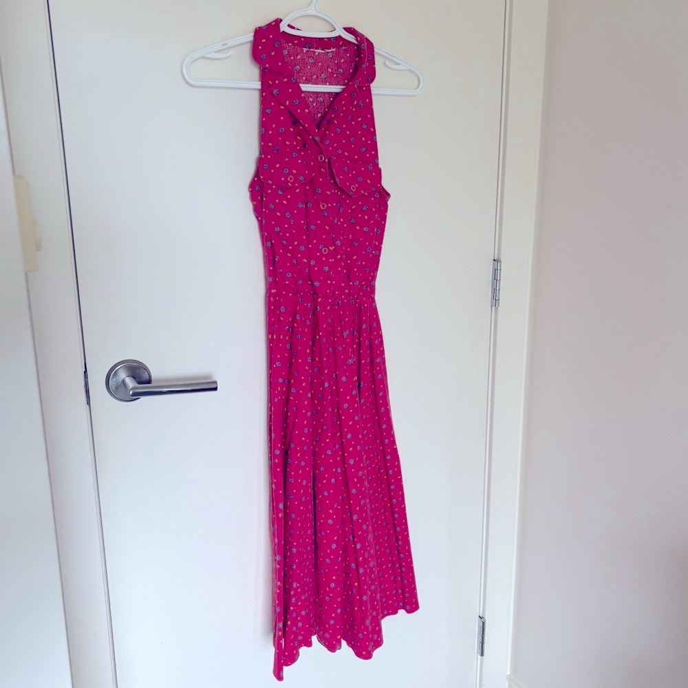 Vintage Hot Pink Sleeveless Lapel Dress
